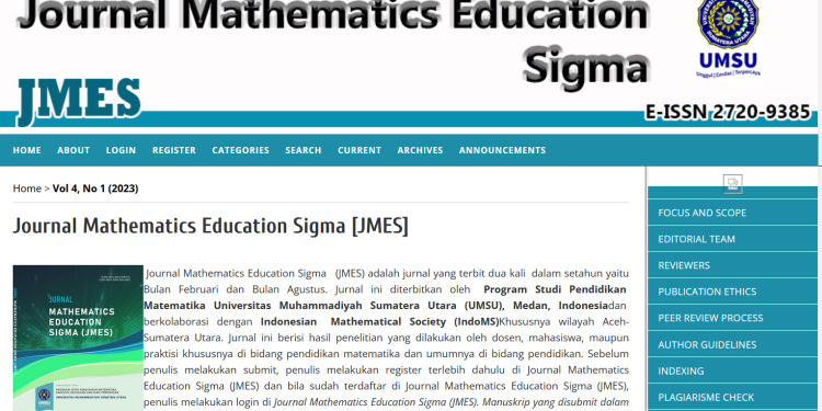 Jurnal Pendidikan Matematika FKIP UMSU Terakreditasi SINTA 5 – JMES (Journal Mathematics Education Sigma)